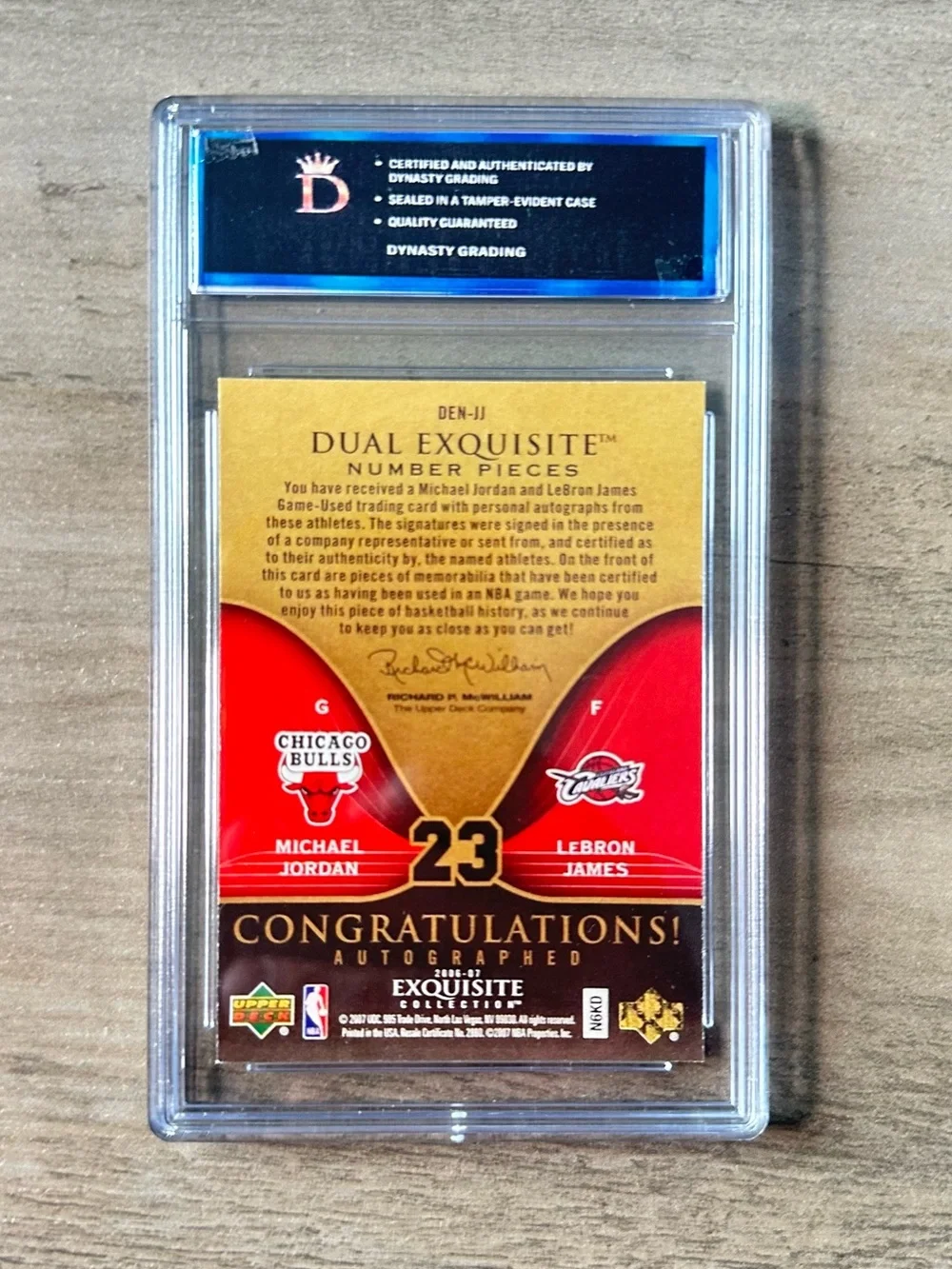 Michael Jordan & LeBron James Dual Exquisite Autograph Gem Mint 10 Novelty Card